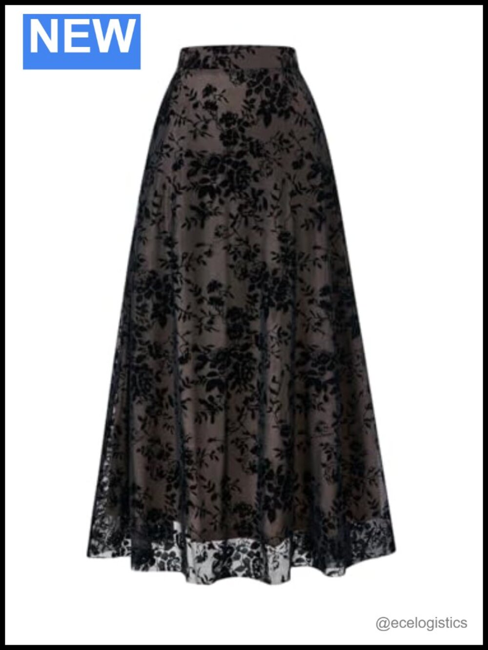 Women's Goth Flowy Maxi Skirt Mesh Sheer High Waisted A-Line